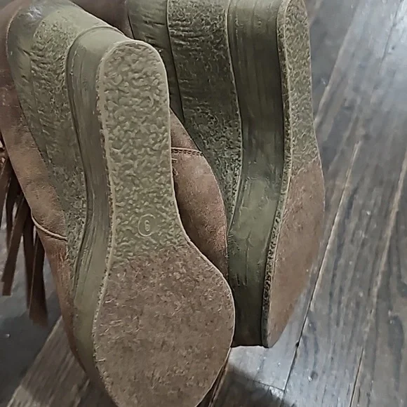 SBICCA fringe wedge bootie brown leather sz 9 - Picture 3 of 6